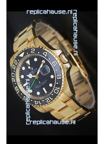 Rolex GMT Master II Swiss Replica Gold Watch in Black Dial