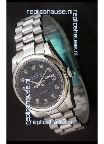 Rolex Datejust Oyster Perpetual Diamonds Japanese Watch in Black Dial