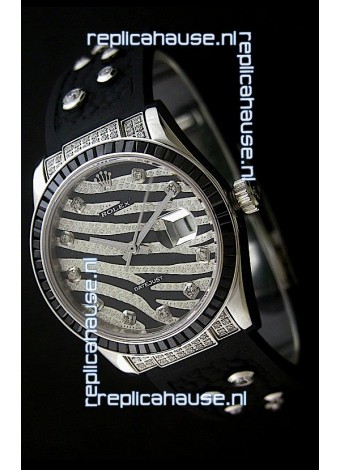 Rolex Datejust Mens Japanese Replica Leopard Watch in Diamand Markers