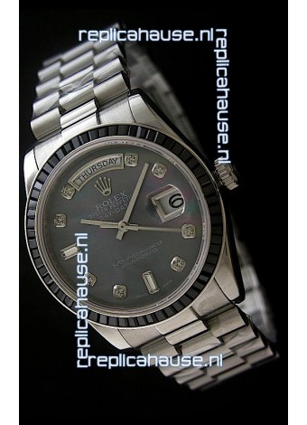 Rolex Day Date 2008 Japanese Replica Watch in Mop Black Dial
