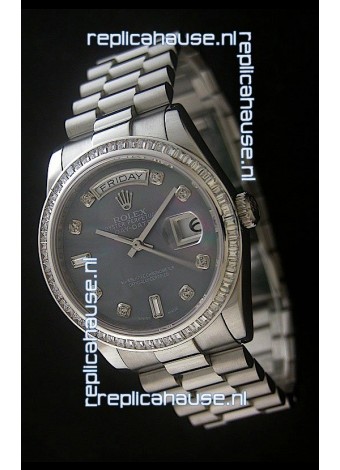 Rolex Day Date Just Japanese Replica Watch in Mop Black Dial