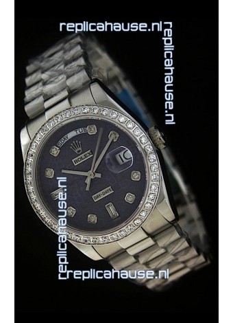 Rolex Day Date Just Japanese Replica Watch in Printed Purple Dial