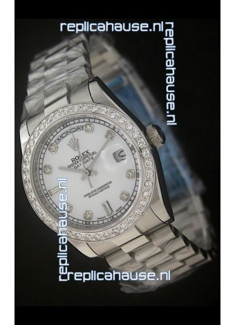 Rolex Day Date Just Japanese Replica Watch in Pearl White Dial