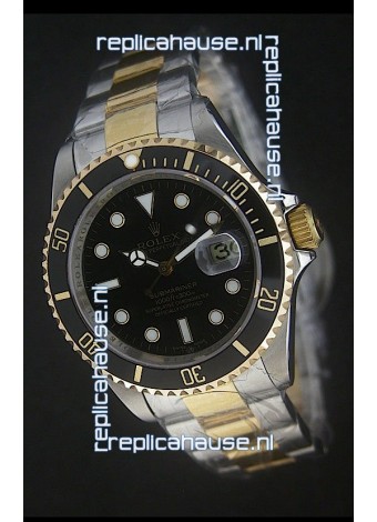 Rolex Submariner Oyster Perpetual Two Tone Watch in Black Ceramic Bezel