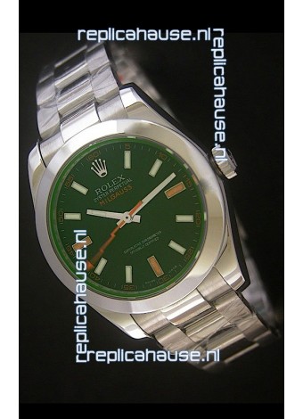 Rolex Oyster Perpetual Milgauss Swiss Replica Stainless Steel Watch in Black Dial