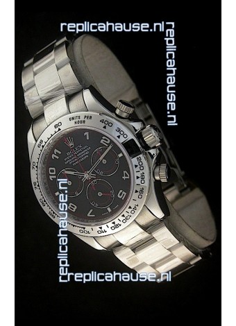 Rolex Daytona Cosmograph Swiss Replica Stainless Steel Watch in Black Dial