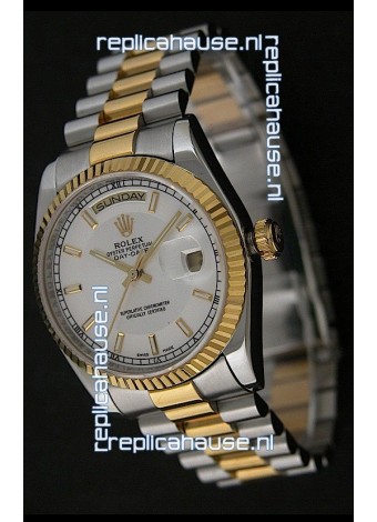 Rolex Day Date Just Japanese Replica Two Tone Gold Watch in White Dial