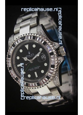 Rolex Pro-Hunter GMT Master II Swiss Replica Steel Watch in Diamond Bezel