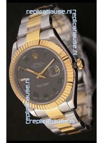 Rolex Day Date Just Japanese Replica Two Tone Gold Watch in Grey Dial