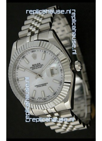 Rolex DateJust Japanese Replica Watch in Mop White Dial