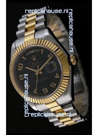 Rolex Datejust Japanese Replica Two Tone Yellow Gold Watch in Black Dial