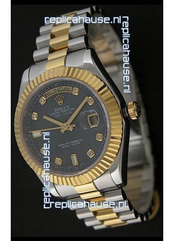 Rolex Day Date Just Japanese Replica Two Tone Gold Watch in Mop Grey Dial