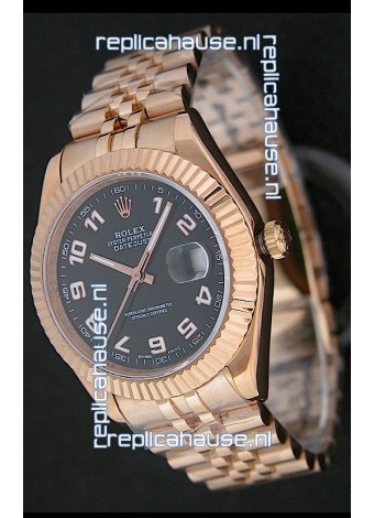 Rolex Datejust Japanese Replica Rose Gold Watch in Black Dial