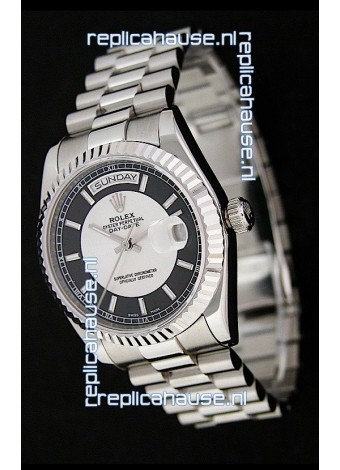 Rolex Day Date Just Japanese Replica Watch in Black & White Dial