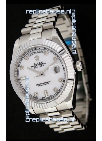Rolex Oyster Perpetual Day Date Japanese Replica Watch in White Mother of Pearl Dial