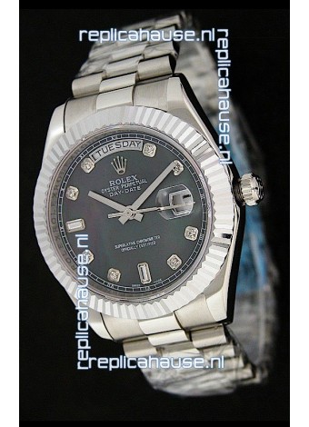 Rolex Oyster Perpetual Day Date Japanese Replica Watch in Black Mother of Pearl Dial