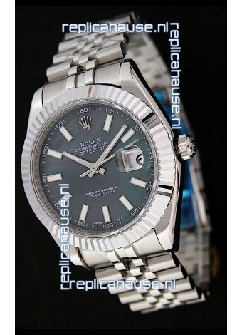Rolex DateJust Japanese Replica Watch in Black Mother of Pearl Dial