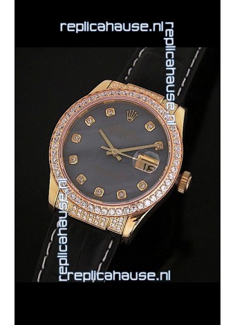 Rolex DateJust Japanese Mens Replica Yellow Gold Watch in Colorful Mother of Pearl Dial