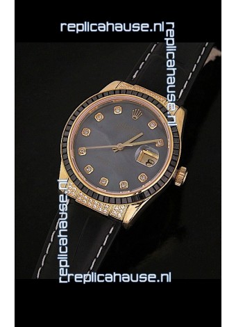 Rolex DateJust Swiss Mens Replica Yellow Gold Watch in Diamond Markers