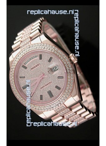 Rolex Day Date Japanese Automatic Rose Gold Watch in Ruby Stick Markers