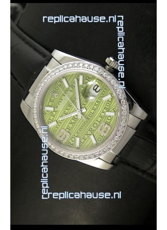Rolex Replica Datejust Swiss Replica Watch - 37MM - Black Strap Green Dial