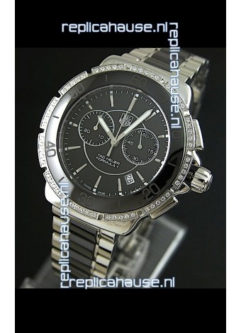 Tag Heuer Formula 1 Chronograph Swiss Replica Ceramic Ladies Watch in Diamond Bezel