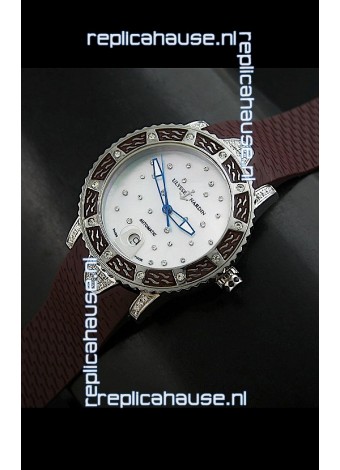 Ulysse Nardin Lady Diver White Starry Night Swiss Automatic Watch in Brown Strap