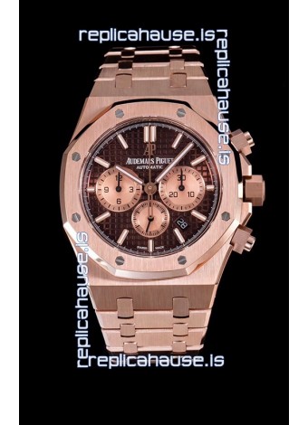 Audemars Piguet Royal Oak Chronograph Watch in Pink Gold Case Brown Dial