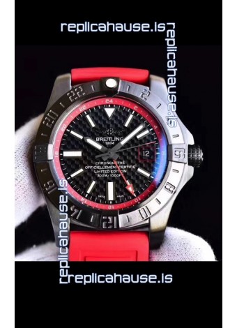 Breitling Chronometre GMT Carbon Dial Swiss Watch with Rubber Strap 1:1 Mirror Replica