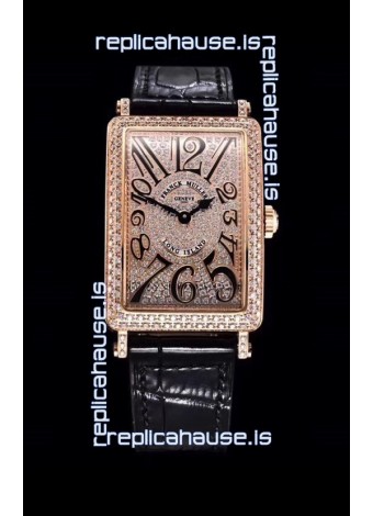 Franck Muller Long Island Color Dreams Pink Gold Swiss Watch in Black Strap