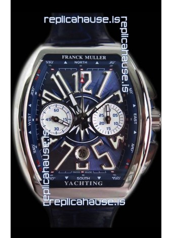 Franck Muller Vanguard Chronograph 904L Steel Blue Dial Swiss Watch 
