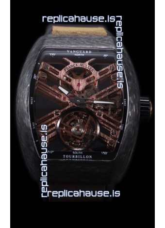 Franck Muller Vanguard Skeleton Tourbillon Black Carbon Swiss Replica Watch