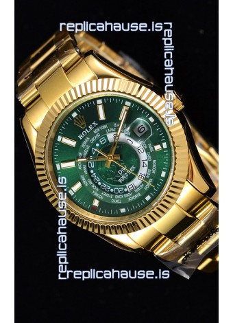 Rolex SkyDweller Swiss Watch in 18K Yellow Gold Case - DIW Edition Green Dial 