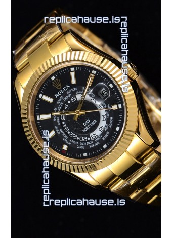 Rolex SkyDweller Swiss Watch in 18K Yellow Gold Case - DIW Edition Black Dial 