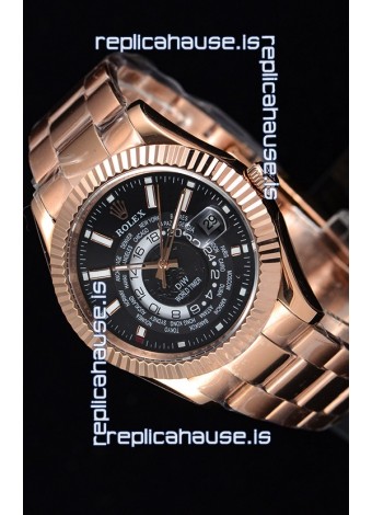 Rolex SkyDweller Swiss Watch in 18K Rose Gold Case - DIW Edition Black Dial 