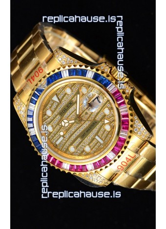 Rolex GMT Masters II Iced out Swiss watch with Yellow Gold 904L Case