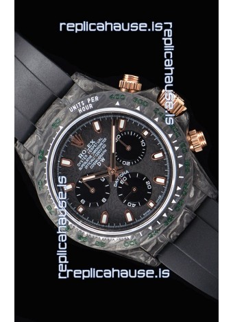 Rolex Daytona DiW Forged Cabon Casing 1:1 Mirror Replica with Black Strap 
