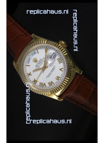 Rolex Day Date 36MM Yellow Gold Swiss Replica Watch - White Dial