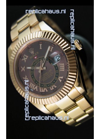 Rolex Sky-Dweller 18K Yellow Gold Watch in Brown Dial Roman Numerals