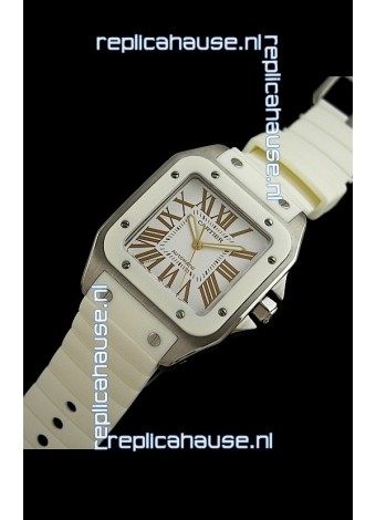 Cartier Santos Swiss Replica Automatic Watch in White Strap