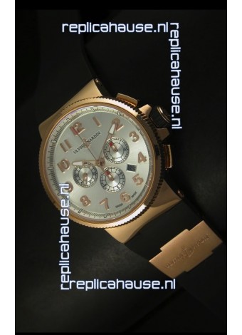 Ulysse Nardin Marine Chronograph Rose Gold Steel Arabic Black Dial - 1:1 Mirror Replica