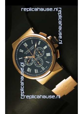 Ulysse Nardin Marine Chronograph Rose Gold Black Roman Black Dial - 1:1 Mirror Replica