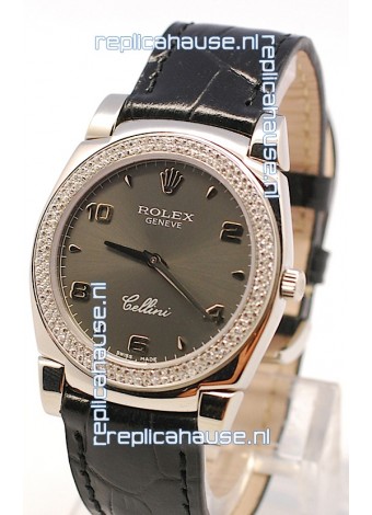 Rolex Cellini Cestello Ladies Swiss Watch in Grey Face and Diamonds Bezel 