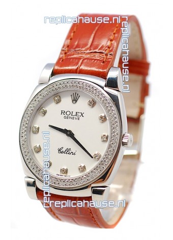 Rolex Cellini Cestello Ladies Swiss Watch White Face Diamonds Bezel and Hour Markers
