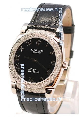 Rolex Cellini Cestello Ladies Swiss Watch in Black Face Roman Markers