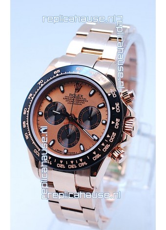 Rolex Daytona Chronograph MonoBloc Cerachrom Bezel Swiss Replica Watch in Rose Gold Plated