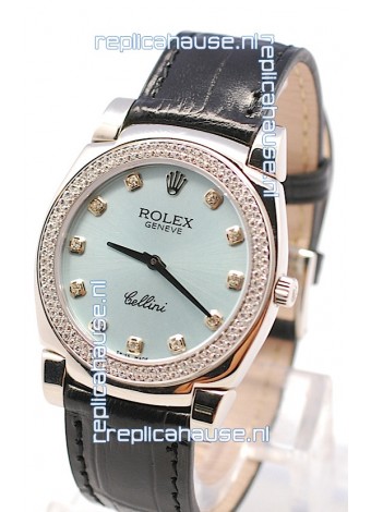 Rolex Cellini Cestello Ladies Swiss Watch in Blue Metalic Face Diamonds Markers