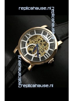 Cartier Ronde de Japanese Replica Watch in Skeleton Yellow Gold Dial