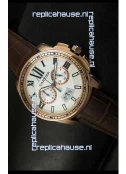 Calibre De Cartier Chronograph Japanese Replica Watch in Pink Gold