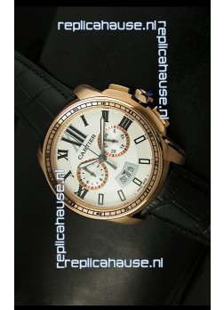 Calibre De Cartier Chronograph Japanese Replica Watch in Pink Gold